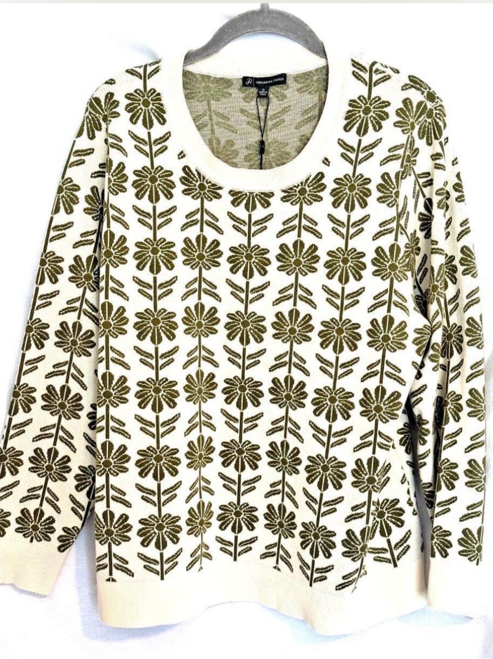 Adrianna Papell Cream Sweater with Olive Floral